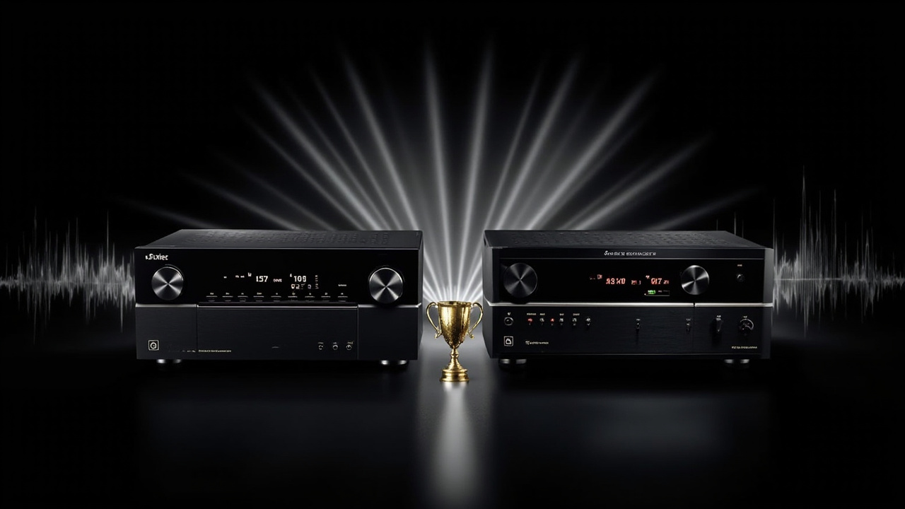Split-screen verdict infographic: Anthem MRX 1140 8K left, Yamaha RX-A8A right, key advantage callouts beneath each unit