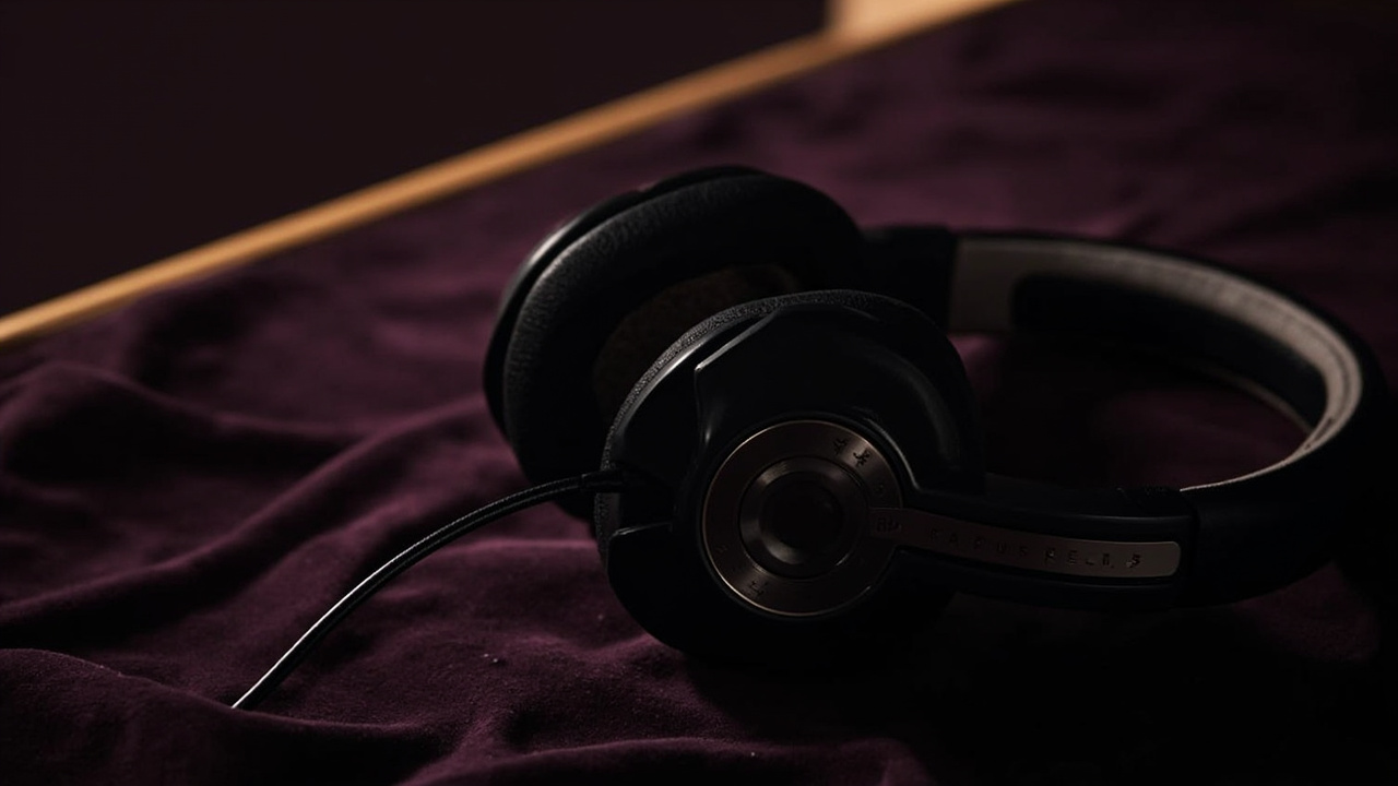 Two headphones on a desk side by side, one with a coffee cup and a Tidal / Qobuz sticker on a laptop, the other with a vinyl record and a headphone stand, suggesting different use cases for the two flagship audiophile headphones