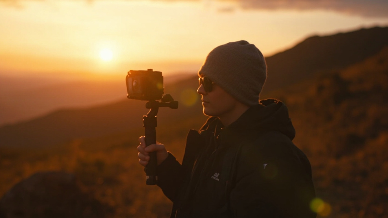 DJI Osmo Pocket 4 and Insta360 X5 side by side on a clean modern creator desk, side profile showing gimbal vs dual-lens body shapes