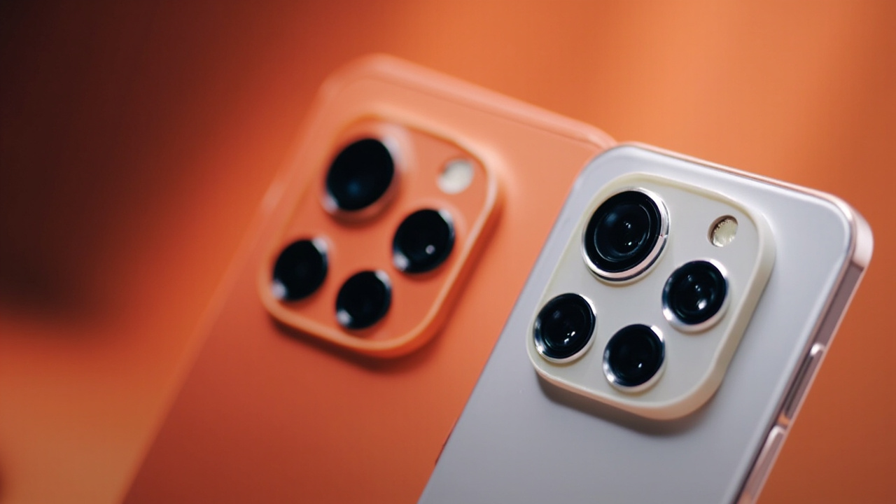 Build cross-section: iPhone 17 Pro (206 g, 8.75 mm) vs iPhone 17 Pro Max (233 g, 8.3 mm), same titanium frame and Ceramic Shield 2 glass