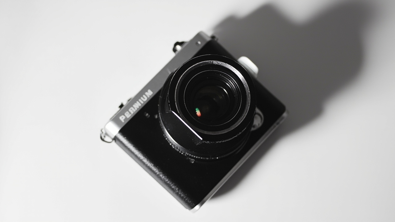 A flat-lay of camera accessories and gear spread across a wooden desk — two cameras, two lens hoods, two batteries, two filter sets, two small notebooks — one set in minimalist black-and-silver, the other in warm retro brown leather, lit by diffused natural light from the left