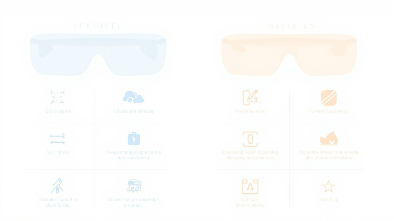 Feature comparison matrix: HUD, AI, camera, privacy icons, no text labels, clean infographic style
