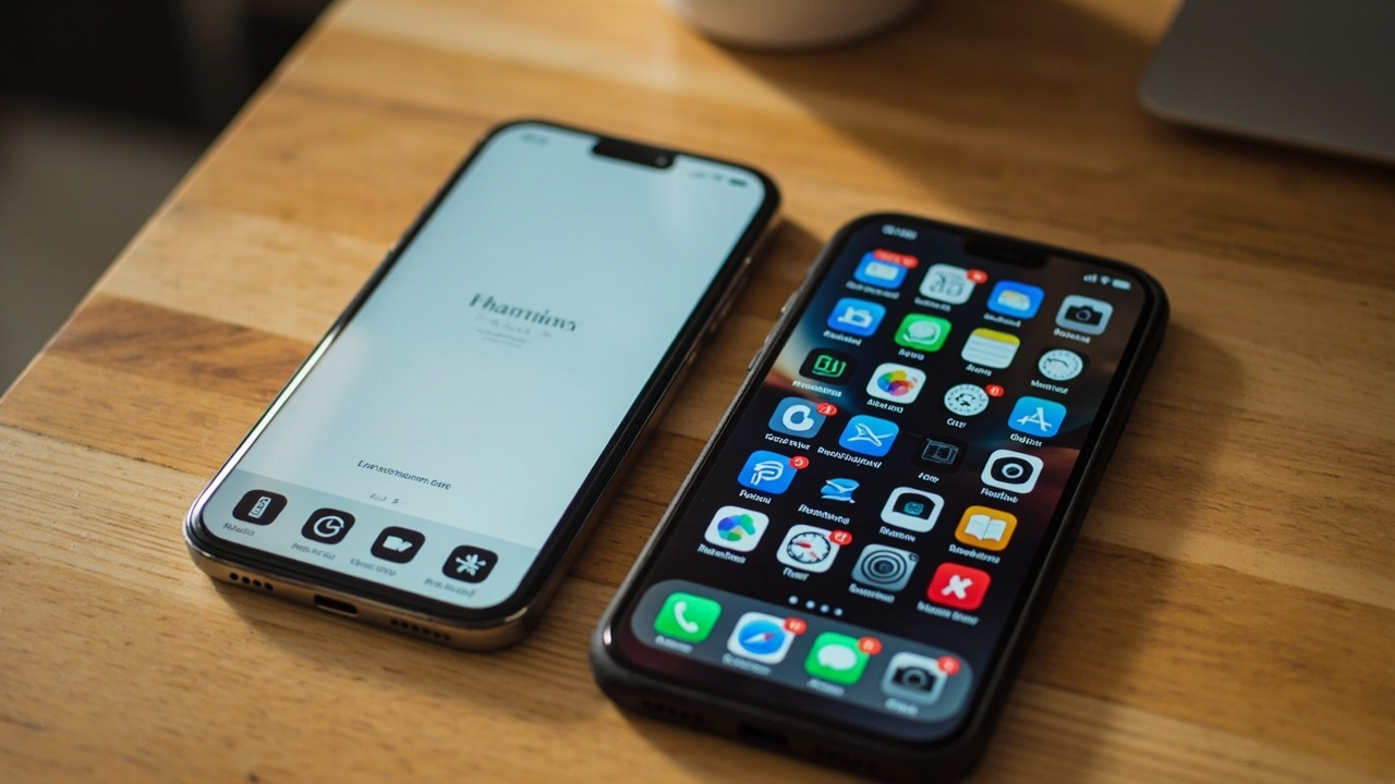 Side-by-side OxygenOS 16 vs OriginOS 6 home screen mockup, no text overlay