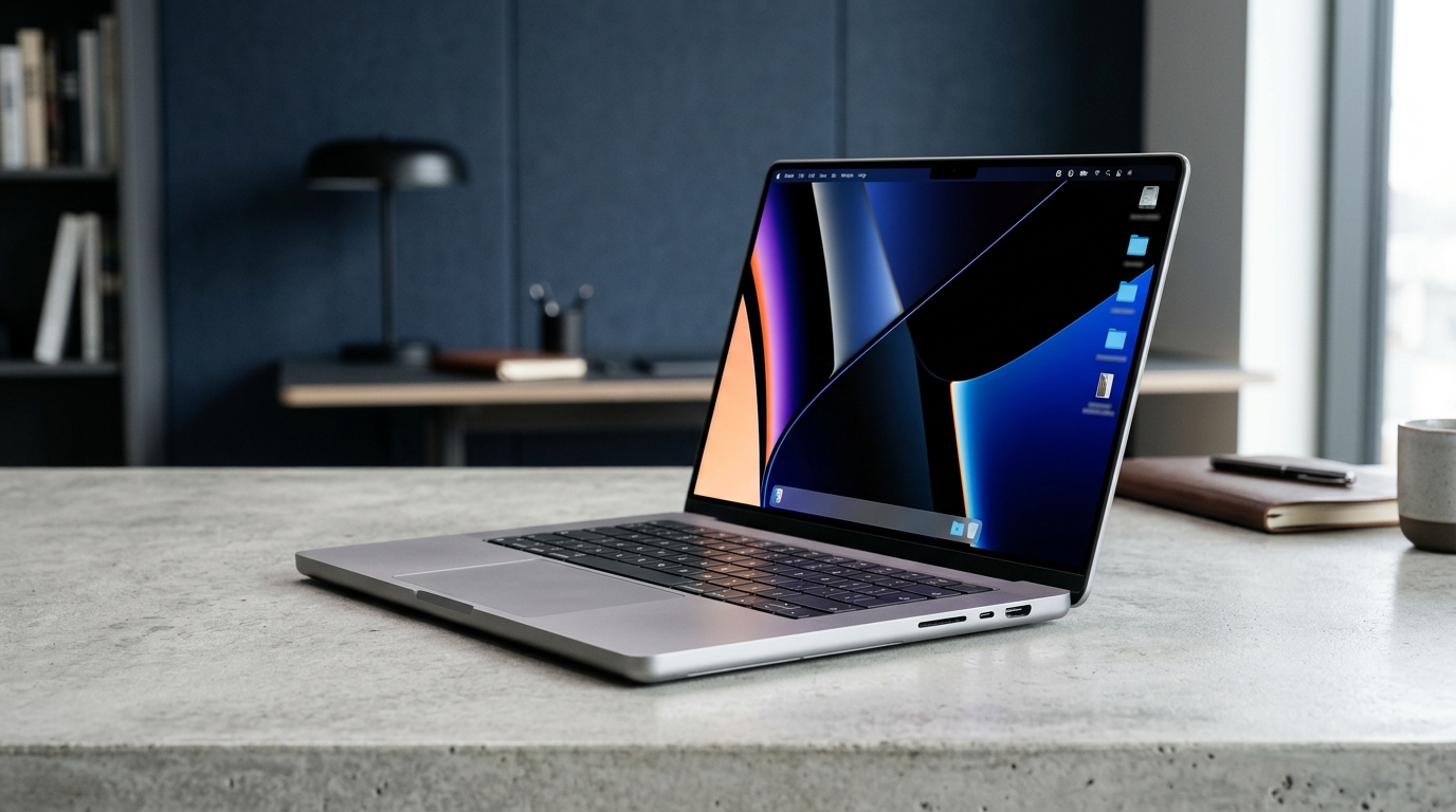 Split-screen comparison: Razer Blade 16 in black with green accents on the left, MacBook Pro 16 in Space Black on the right, both screens showing content
