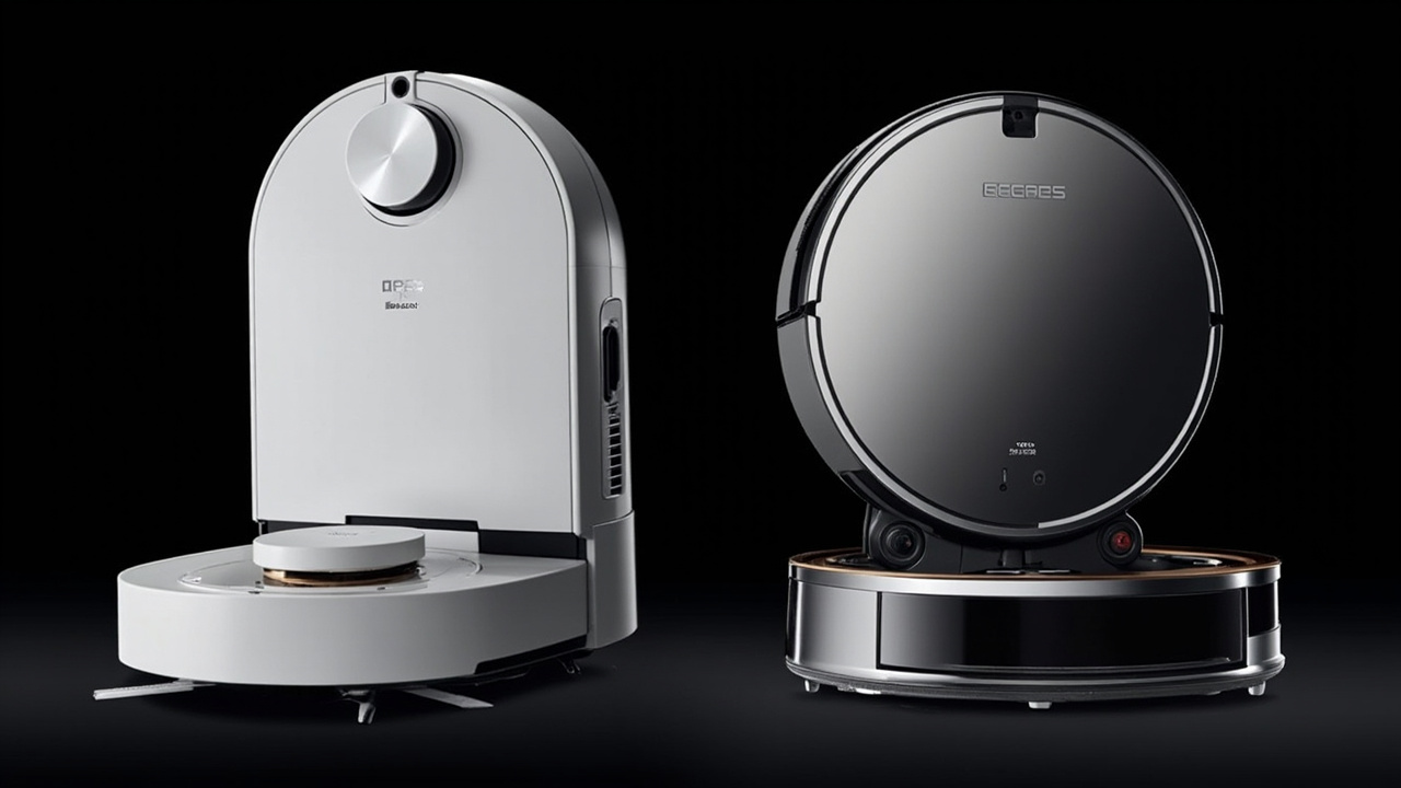 Roborock Saros 20 and Ecovacs Deebot X11 OmniCyclone side by side in a modern living room