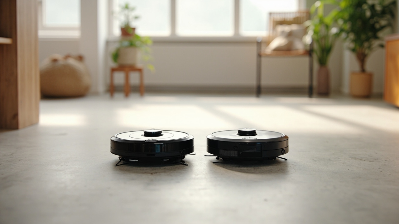 Roomba Combo 10 Max and Roborock Saros 10R side by side with their docks