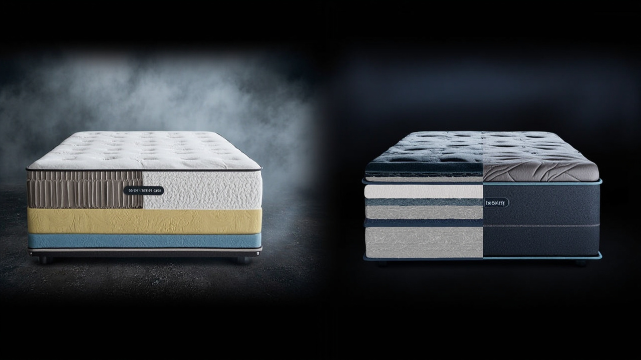 Saatva Classic and Helix Midnight Luxe side by side on bedroom floor, queen size, natural light