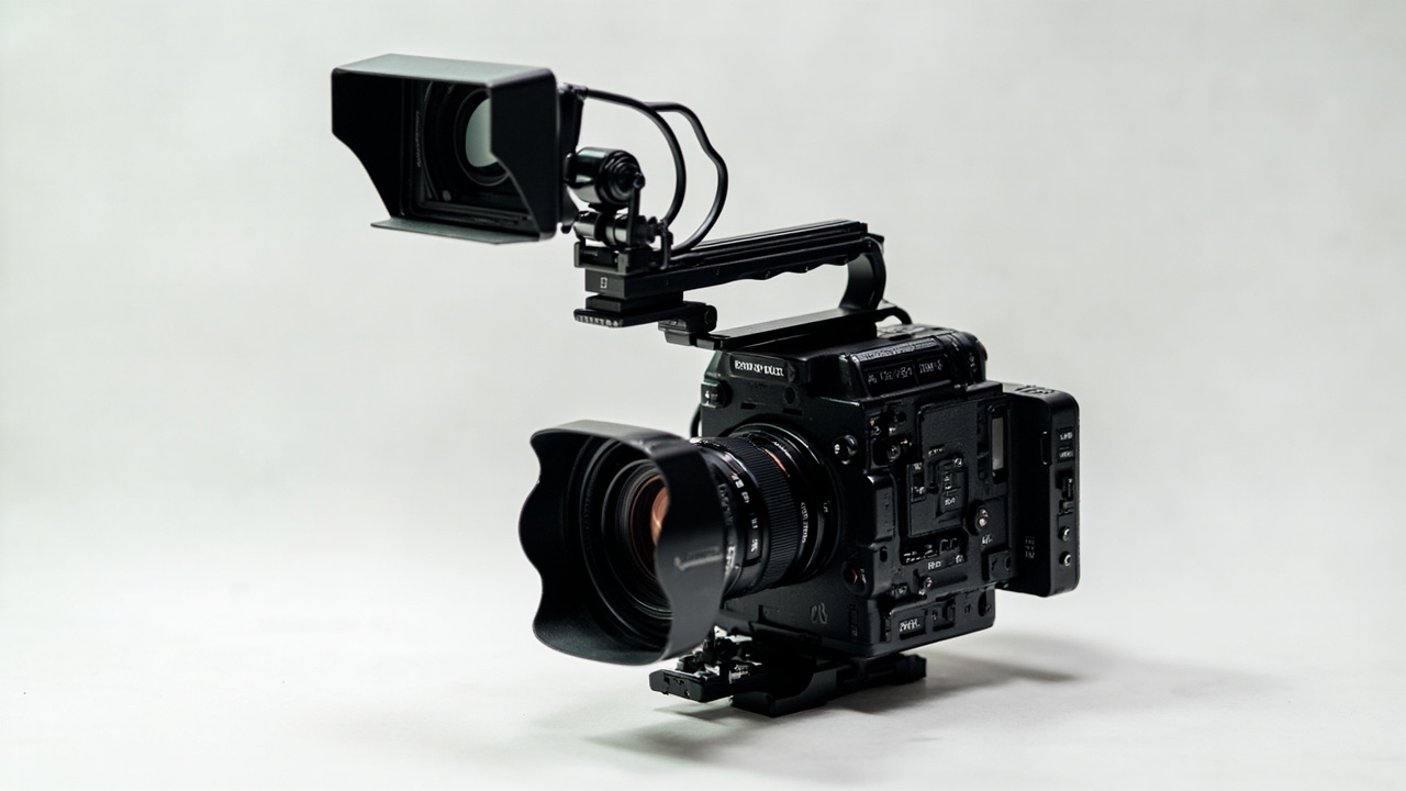 Close-up comparison of codec and audio interfaces: Sony FX3 top XLR handle vs Canon R5 C 3.5mm and HDMI-only setup