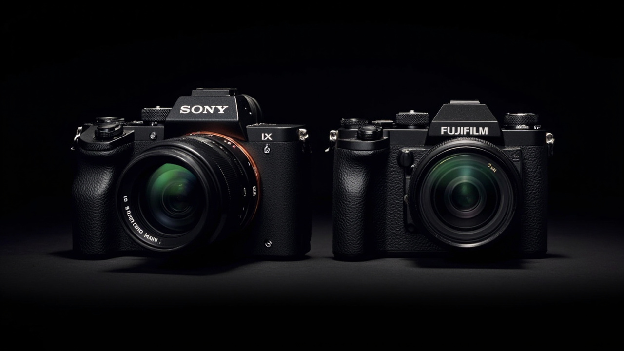 Two cameras side by side in a photographer's bag setup