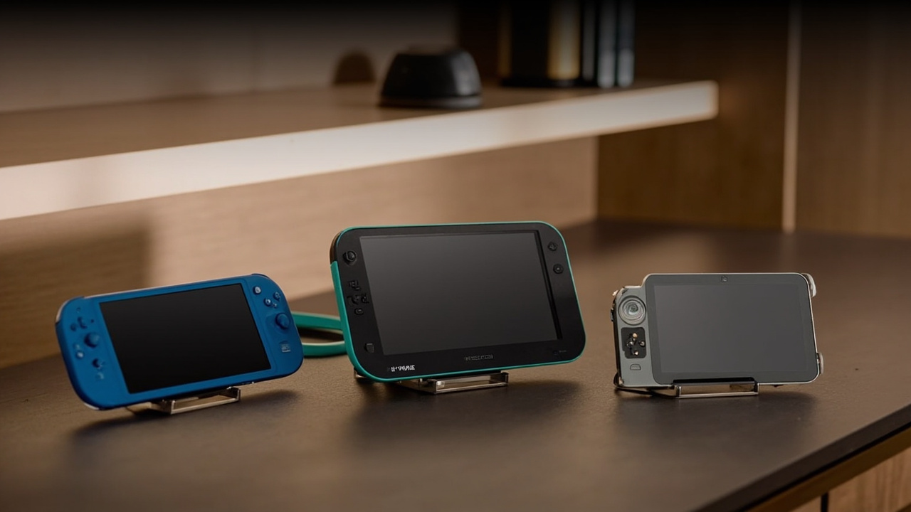 Final verdict: handheld PC lineup arranged on a shelf with a Steam Deck OLED, ROG Ally X, and Legion Go 2
