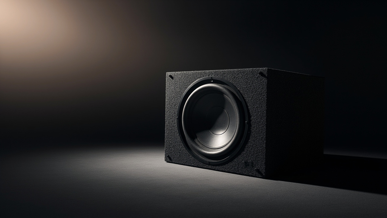 Verdict infographic: SVS SB-3000 on the left as the DSP/app/easy-tuning pick at $1,599, REL HT/1510 on the right as the 15-inch-driver/deep-extension/two-channel-audiophile pick at $1,599, with a 53-lb vs 110-lb weight callout in the middle, clean minimalist layout, no text, no logos, no brand names visible