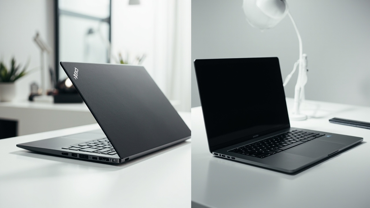 Two flagship laptops closed and viewed from the side, showing thickness and chassis design