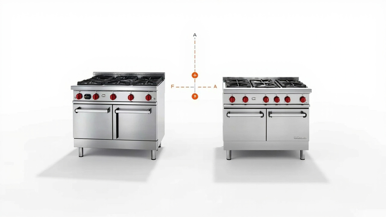 Wolf vs Thermador 48 inch dual fuel range, side-by-side specification comparison visual