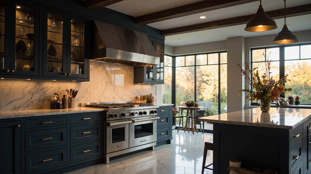 Final comparison image: Wolf DF48650 and Thermador PRD486WDHU in a finished luxury kitchen setting, evening lighting, modern aesthetic